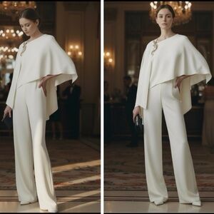 NWT Ralph Lauren Purple Label Cyrene Cape Jumpsuit Ivory Stretch Cady size 12